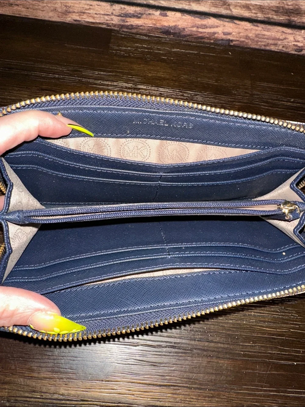 Michael Kors Cream and Navy MK Logo Zip Wallet